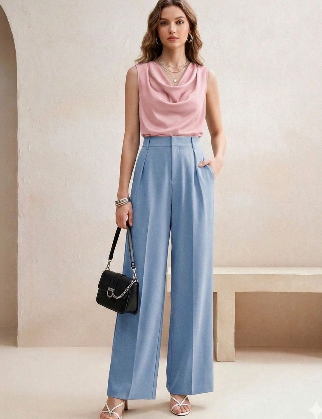 Blue Straight Fit High-Rise Trousers for Women | Kotty