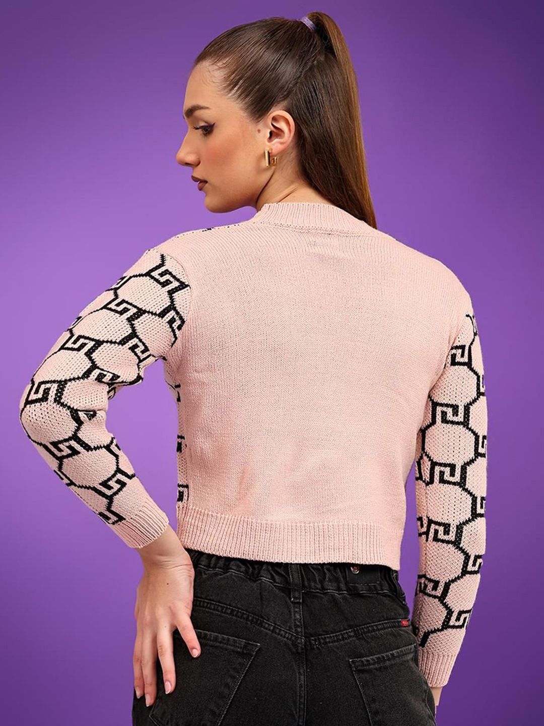 Kotty Women Geometric Printed Cotton Crop Cardigan