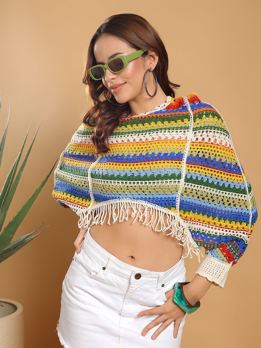 Kotty Women Self Design Crochet Crop Top