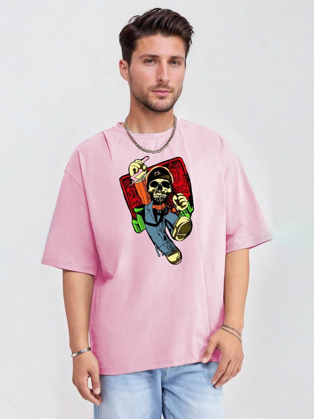 Kotty Men Graphic Printed Round Neck Cotton Oversized T-Shirt