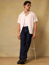 Kotty Men Comfort Fit Solid Spread Collar Linen Casual Shirt