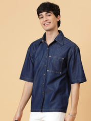 Kotty Men Relaxed Spread Collar Solid Cotton Casual Shirt