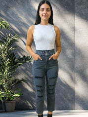 Kotty Women High-Rise Highly Distressed Stretchable Straight Fit Jeans