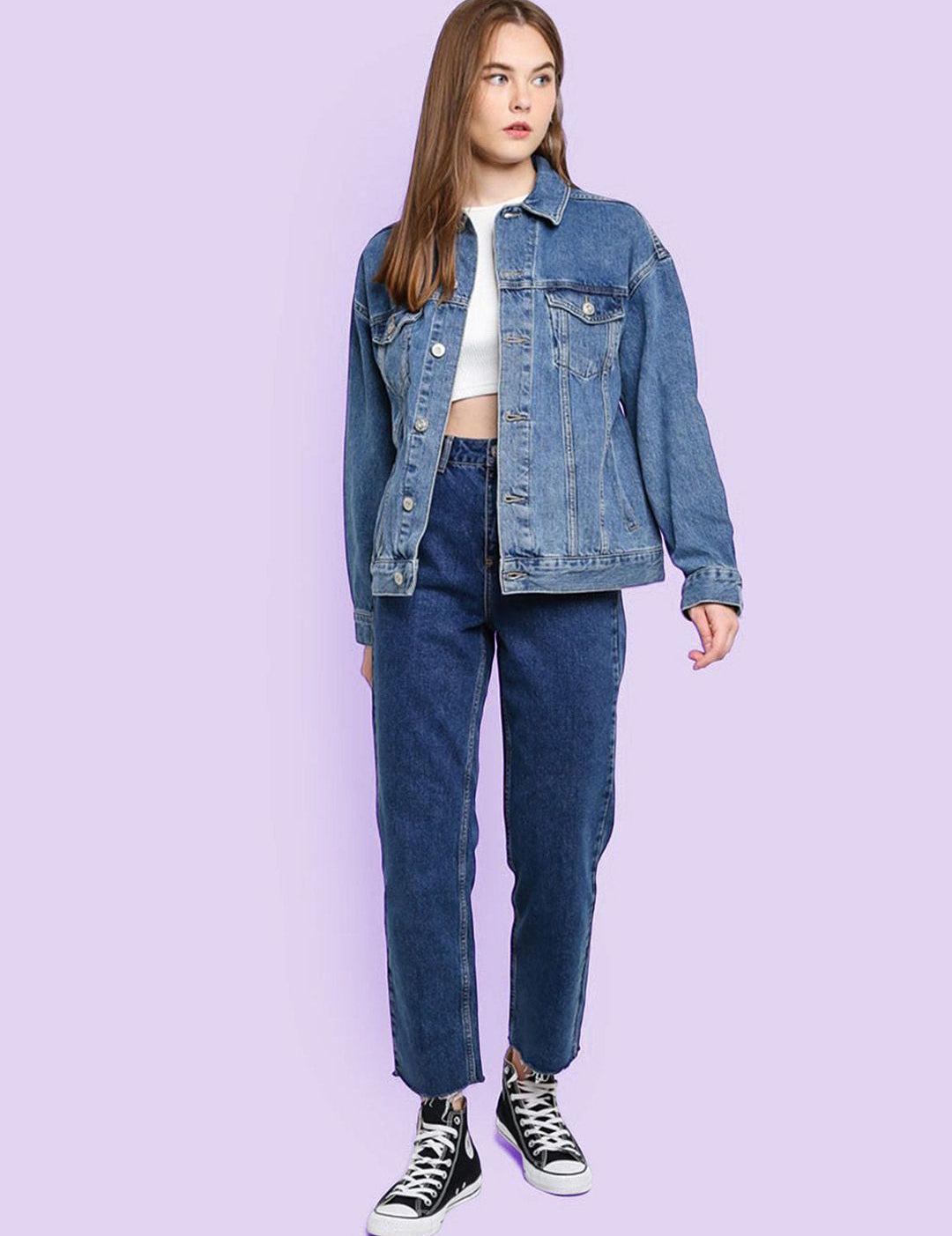 Kotty Women Spread Collar Solid Casual Denim Jacket