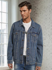 Kotty Men Spread Collar Solid Denim Jacket