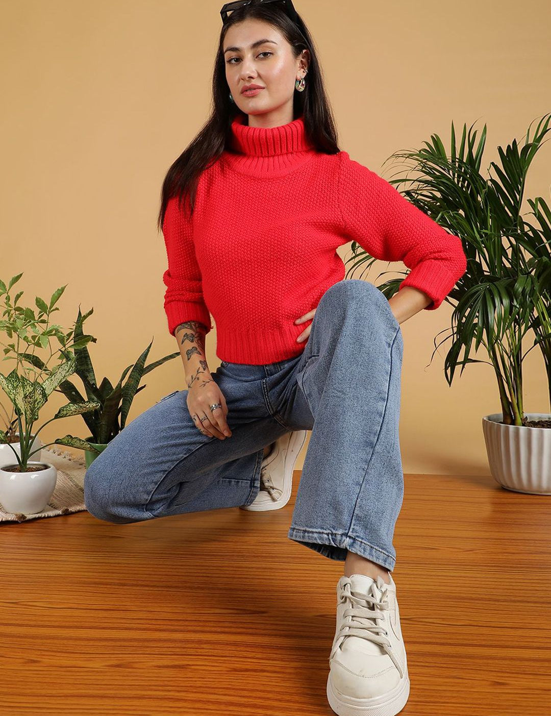 Kotty Women Turtle Neck Cotton Pullover Sweater