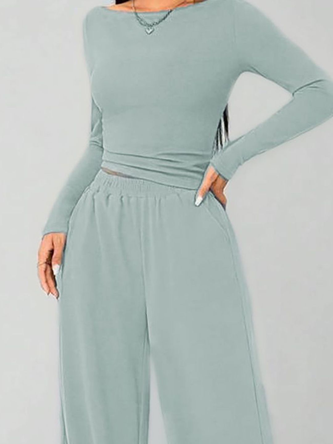 Kotty Round Neck Crop Top With Wide-Leg Trousers 
