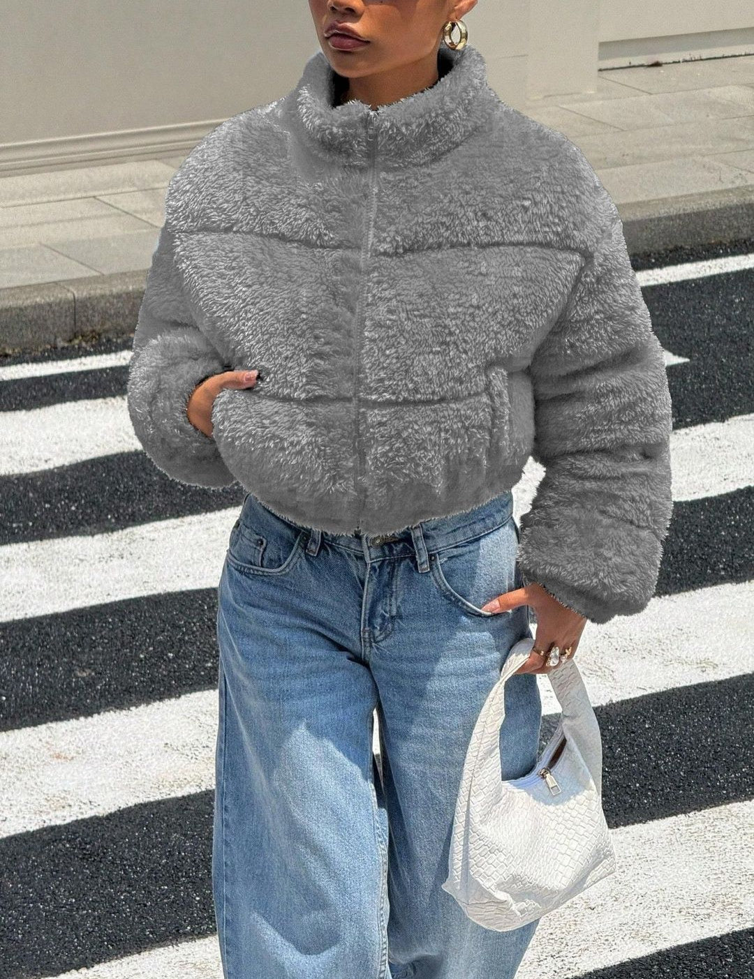 Kotty Women Woollen Crop Open Front Jacket