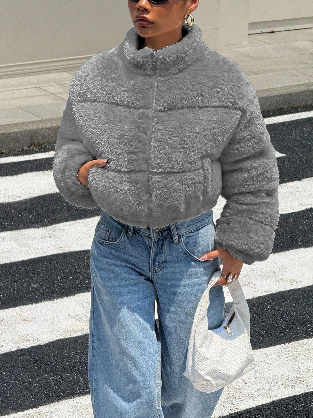 Kotty Women Woollen Crop Open Front Jacket