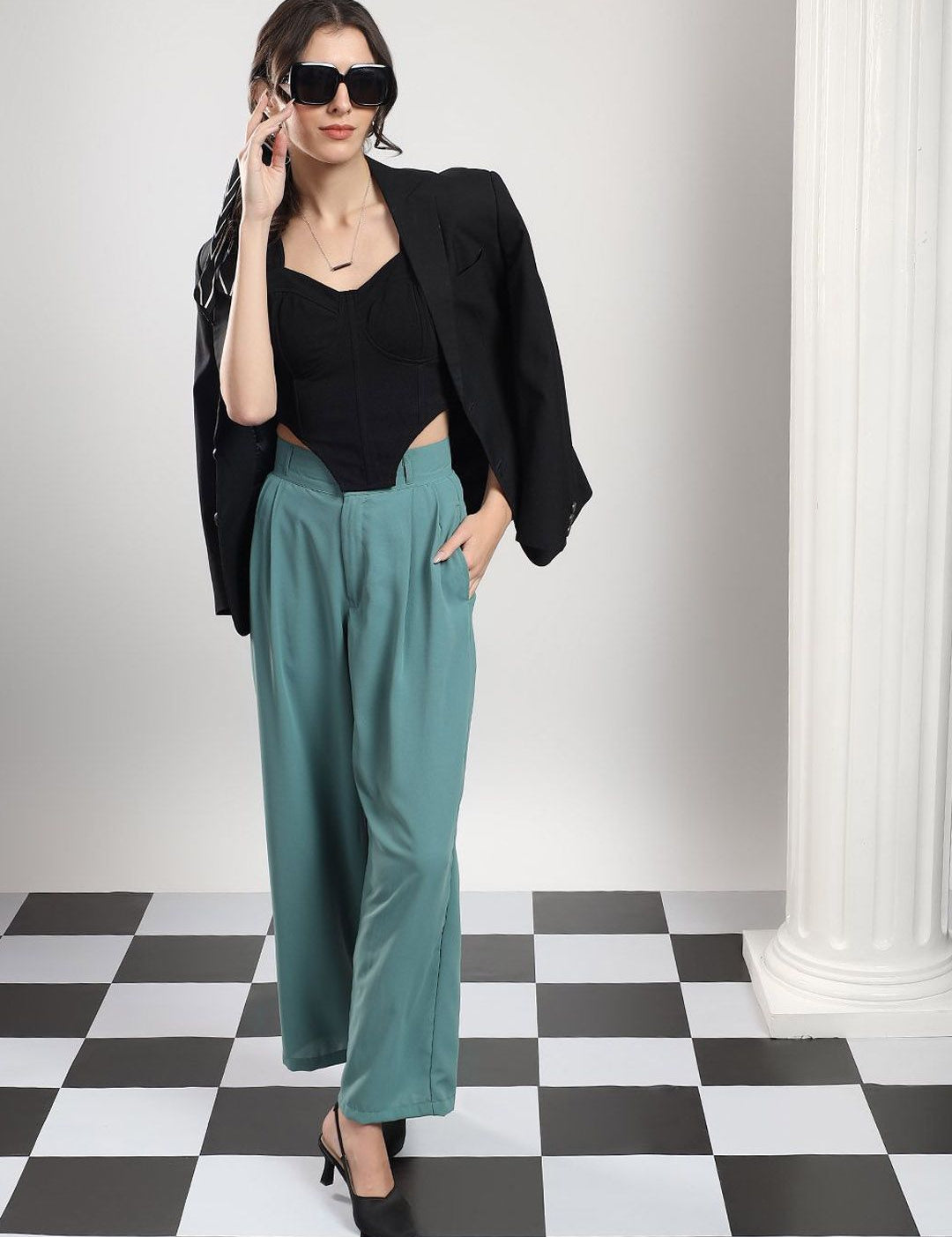 Kotty Women High-Rise Relaxed Fit Pleated Trousers