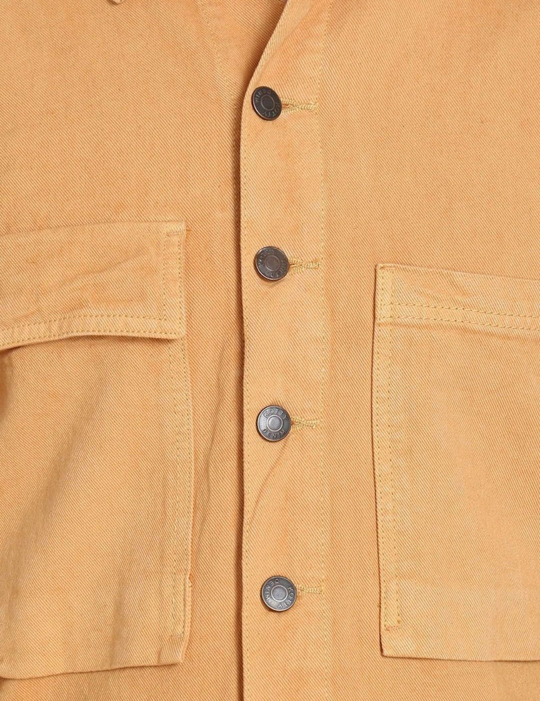 Kotty Men Spread Collar Solid Denim Jacket