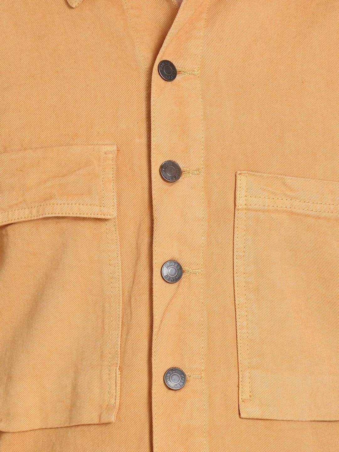 Kotty Men Spread Collar Solid Denim Jacket