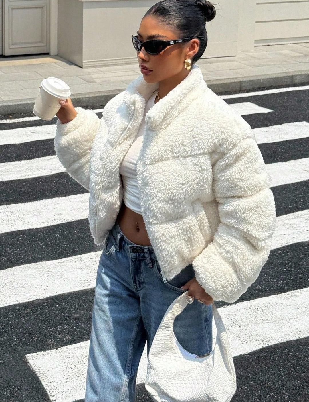 Kotty Women Woollen Crop Open Front Jacket