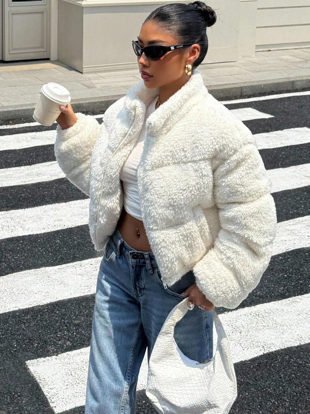 Kotty Women Woollen Crop Open Front Jacket