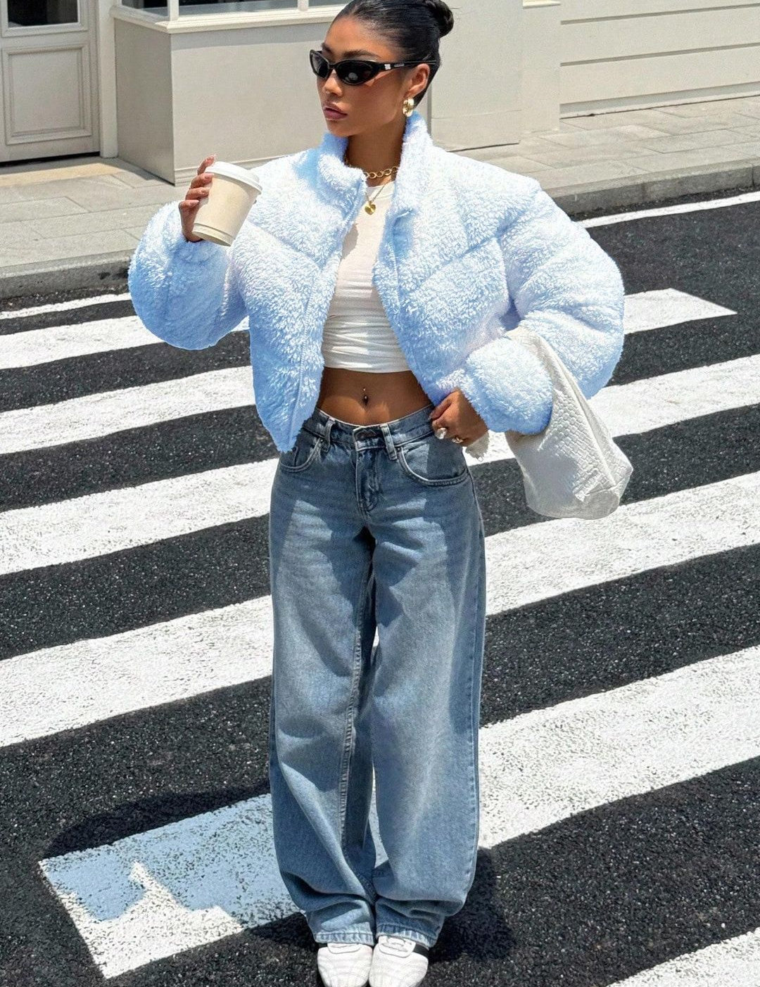 Kotty Women Mock Collar Self Design Open Front Jacket