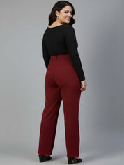 Red Regular Fit High-Rise Trousers for Women – Modern Solid Design | Kotty