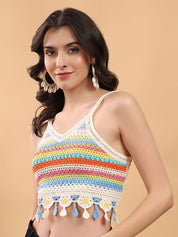 Kotty Embellished Print Cotton Crop Top