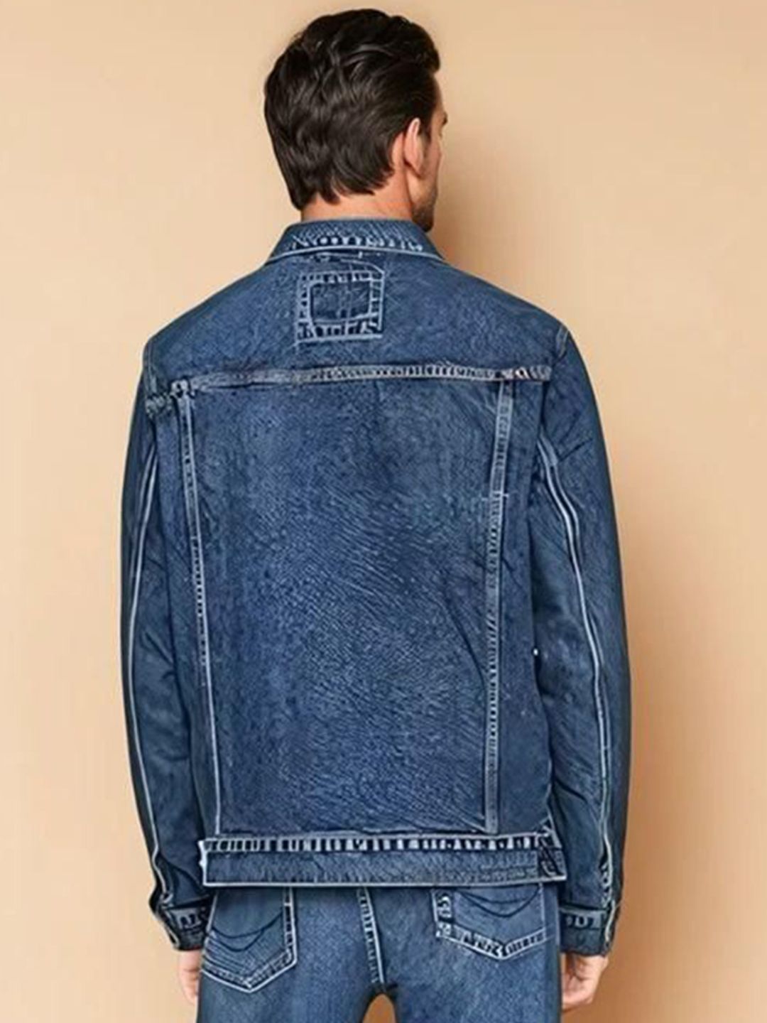 Kotty Men Spread Collar Solid Denim Jacket
