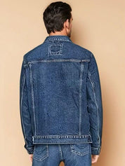 Kotty Men Spread Collar Solid Denim Jacket