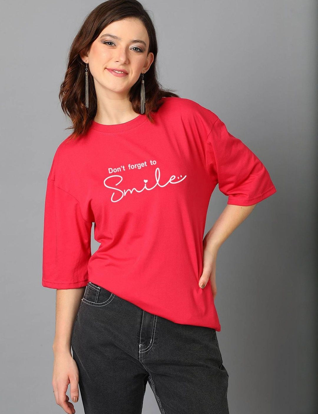 Kotty Women Typography Printed Drop-Shoulder Sleeves T-shirt