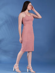 Kotty Solid Tie-Up Neck Bodycon Midi Dress