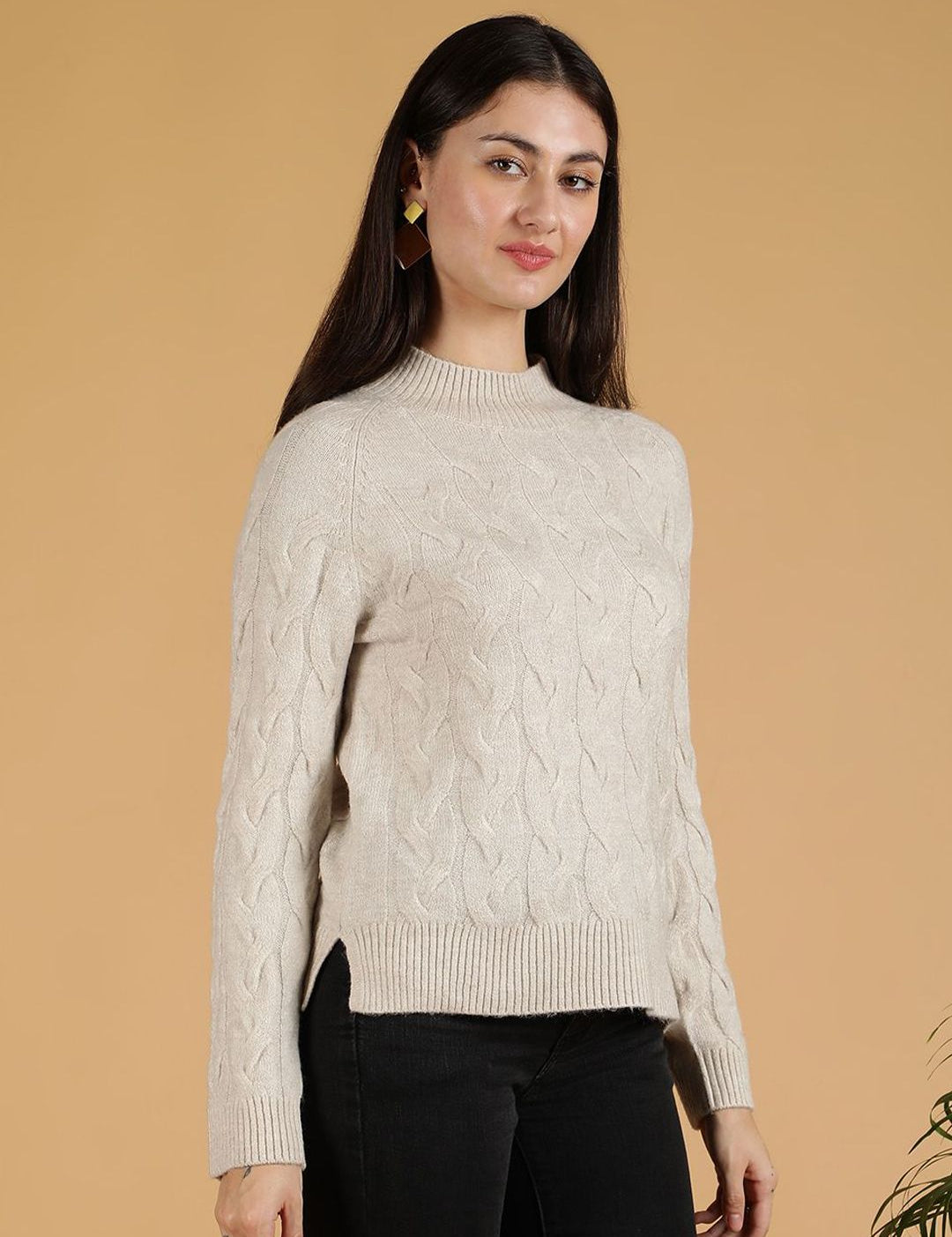 Kotty Women Turtle Neck Cable Knit Pullover Sweater