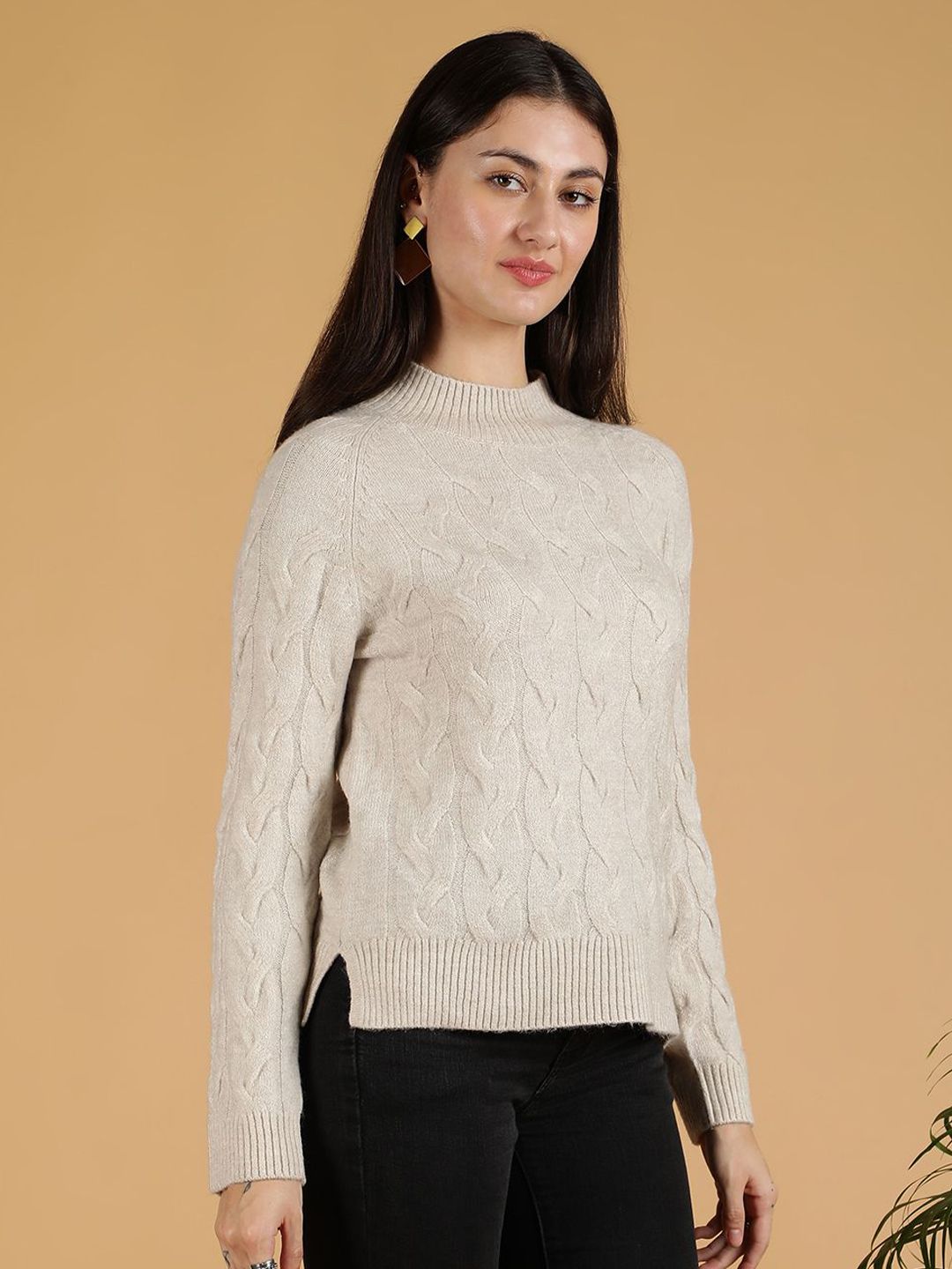 Kotty Women Turtle Neck Cable Knit Pullover Sweater