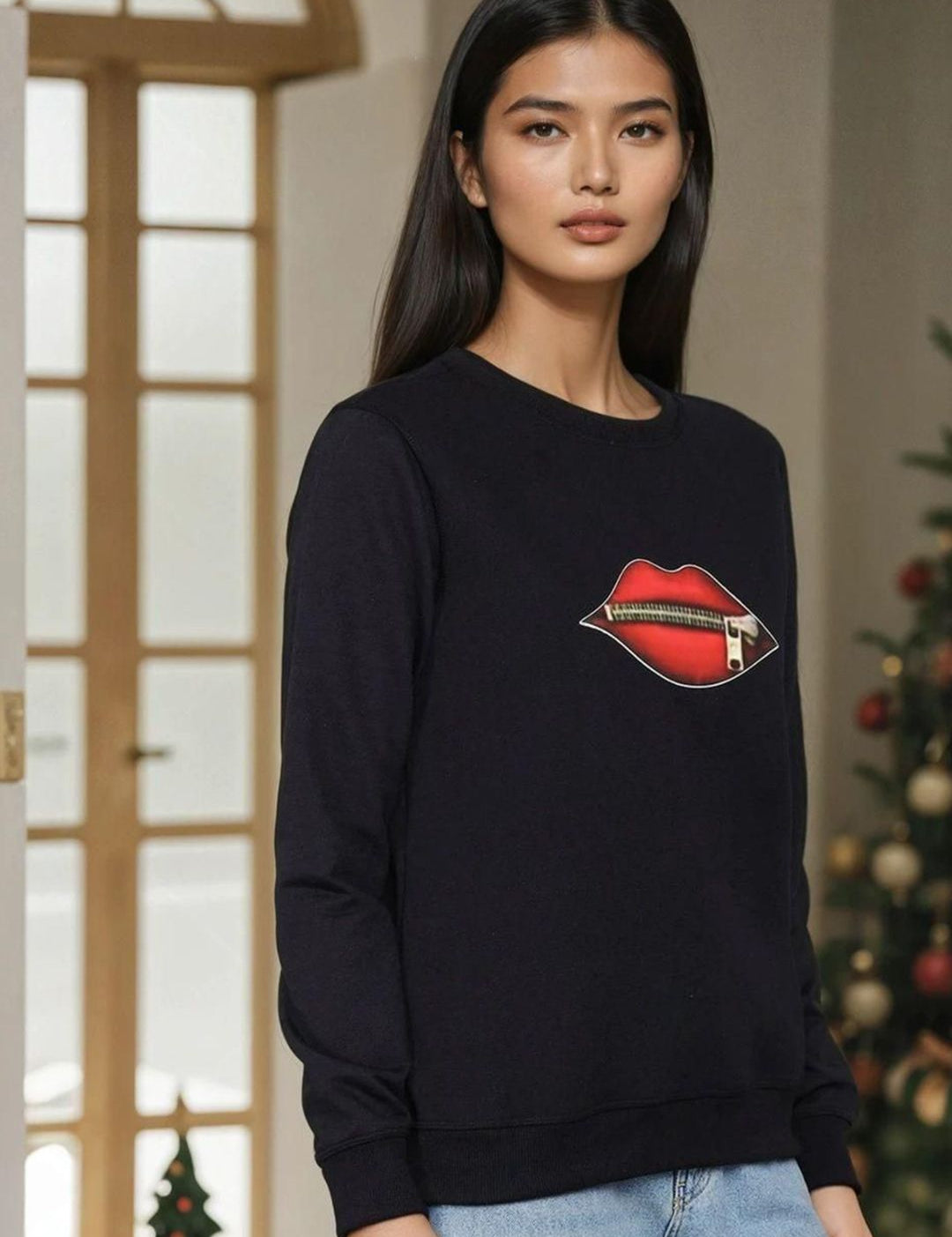 Kotty Women Printed Round Neck Pullover Sweatshirt