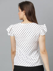 Kotty Polka Dot Print Flutter Sleeve Crepe Top