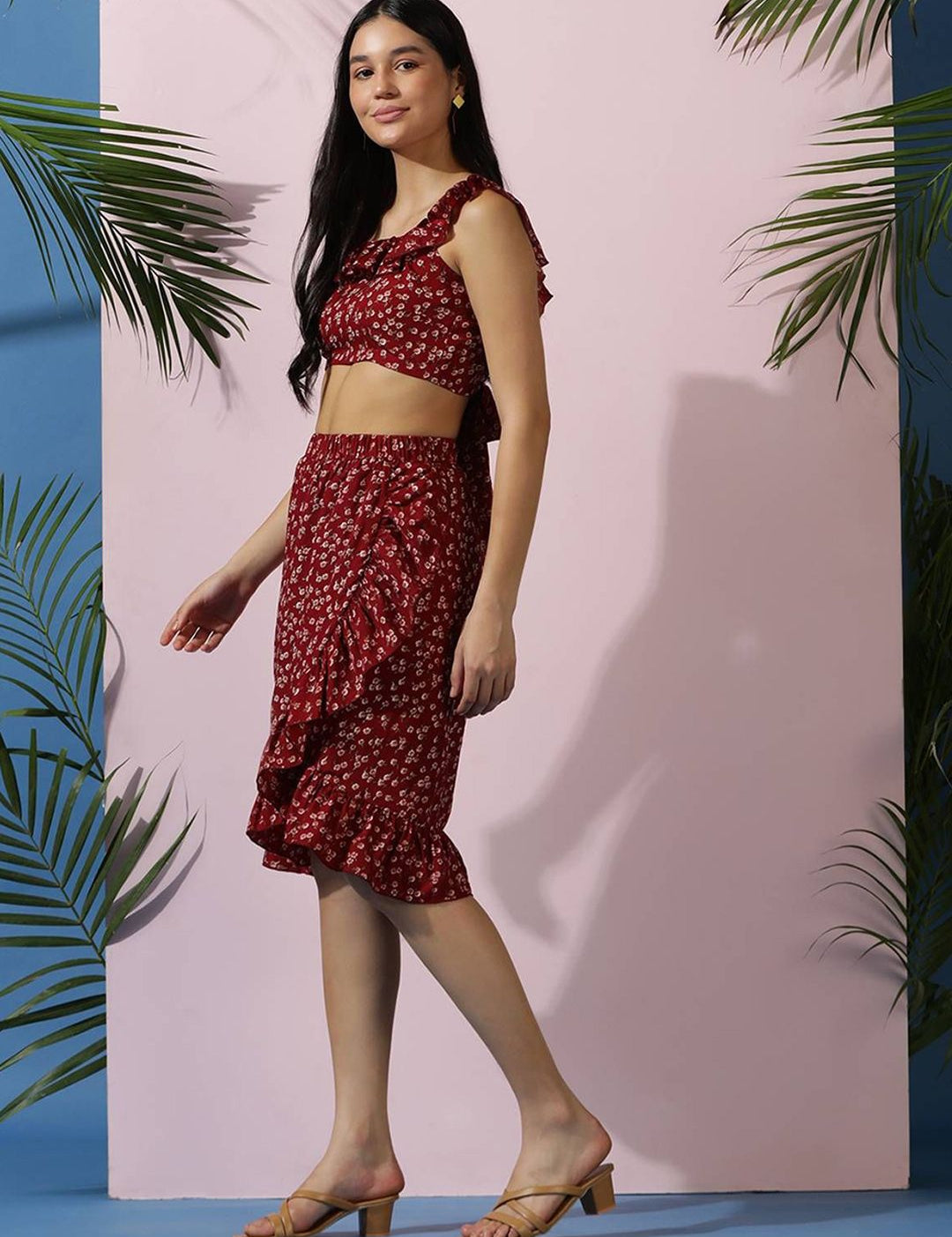 Kotty Floral Printed Top With Skirt Co-Ords