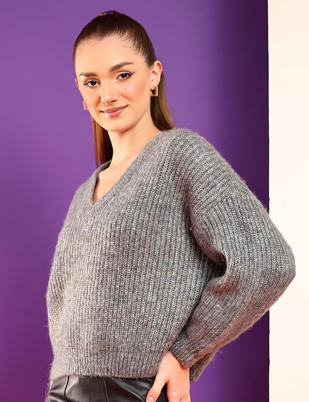 Kotty Women Self Design Ribbed Pullover