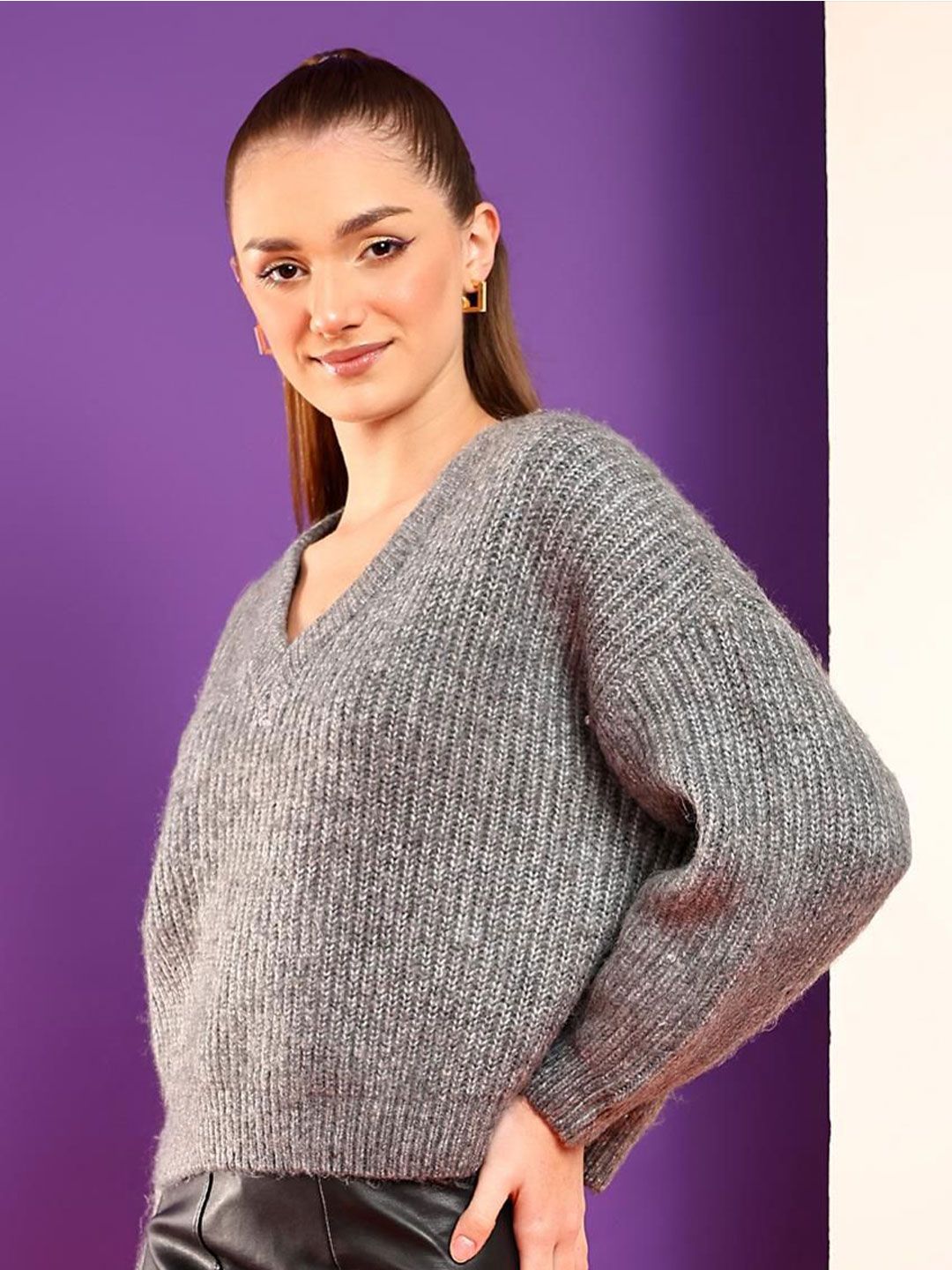 Kotty Women Self Design Ribbed Pullover