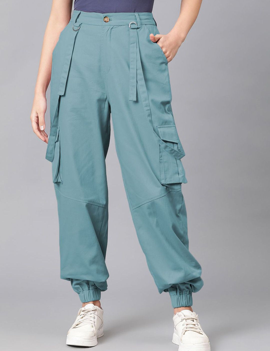 Kotty Women Relaxed High-Rise Easy Wash Cargos Trousers