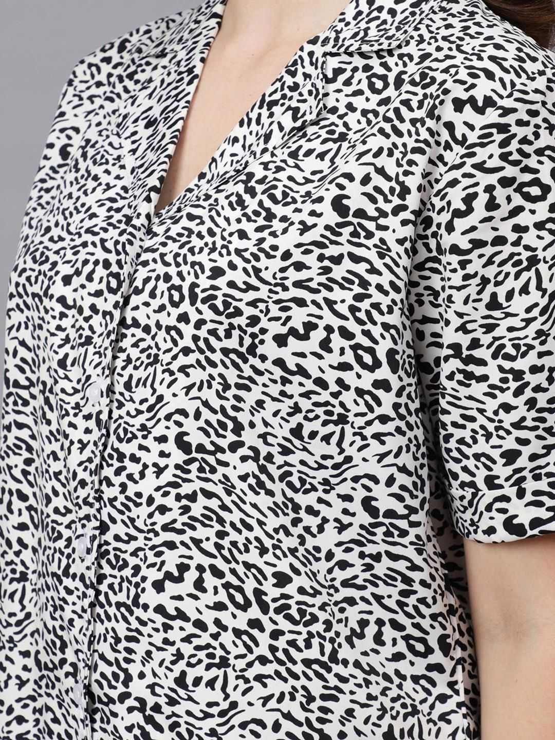Kotty White & Black Animal Printed Shirt With Trouser