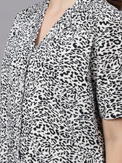 Kotty White & Black Animal Printed Shirt With Trouser