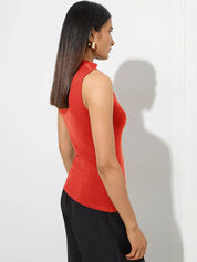 Kotty Women Solid Sleeveless High Neck Top