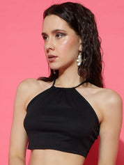 Kotty Women Solid Halter Neck Cotton Top