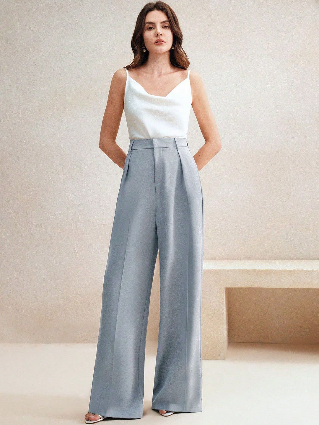 Kotty Women Wide Leg High-Rise Easy Wash Pleated Trousers