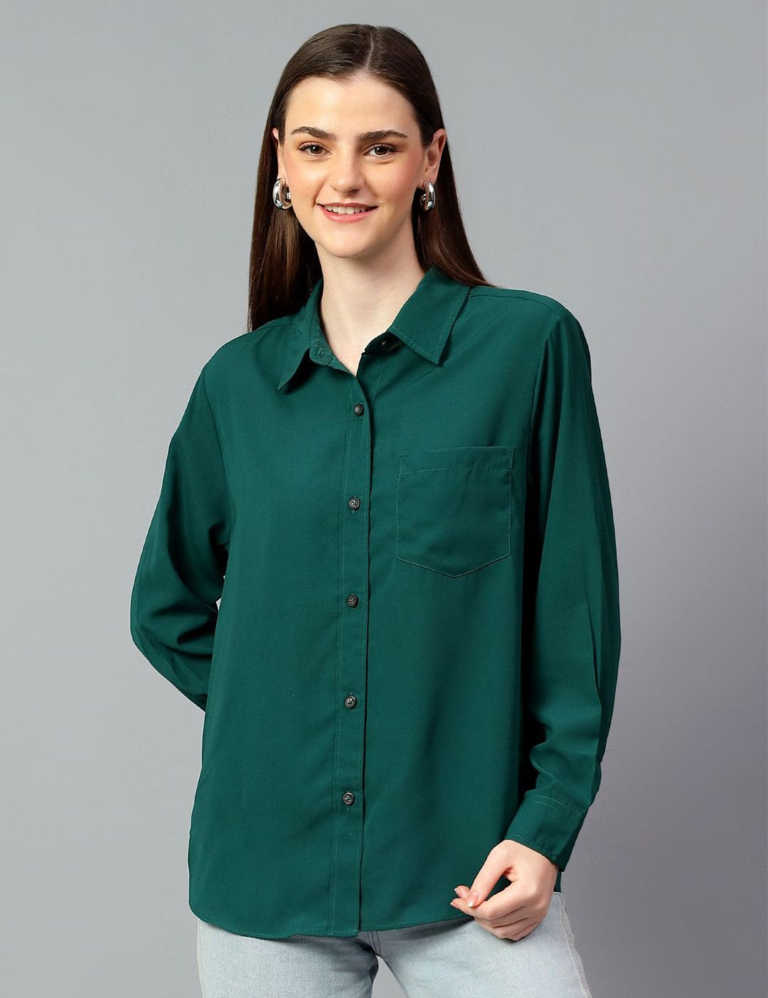 Kotty Women Comfort Spread Collar Solid Oversized Casual Shirt