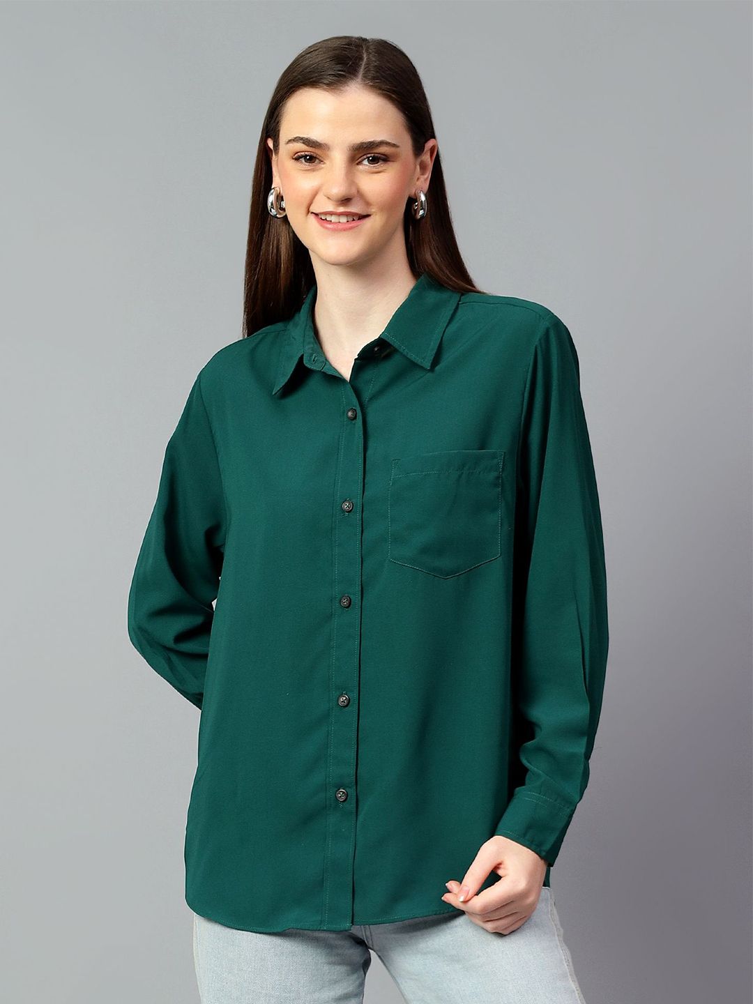 Kotty Women Comfort Spread Collar Solid Oversized Casual Shirt