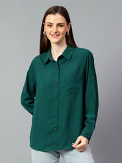 Kotty Women Comfort Spread Collar Solid Oversized Casual Shirt