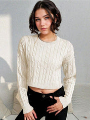 Kotty Women Cable Knit Crop Pullover