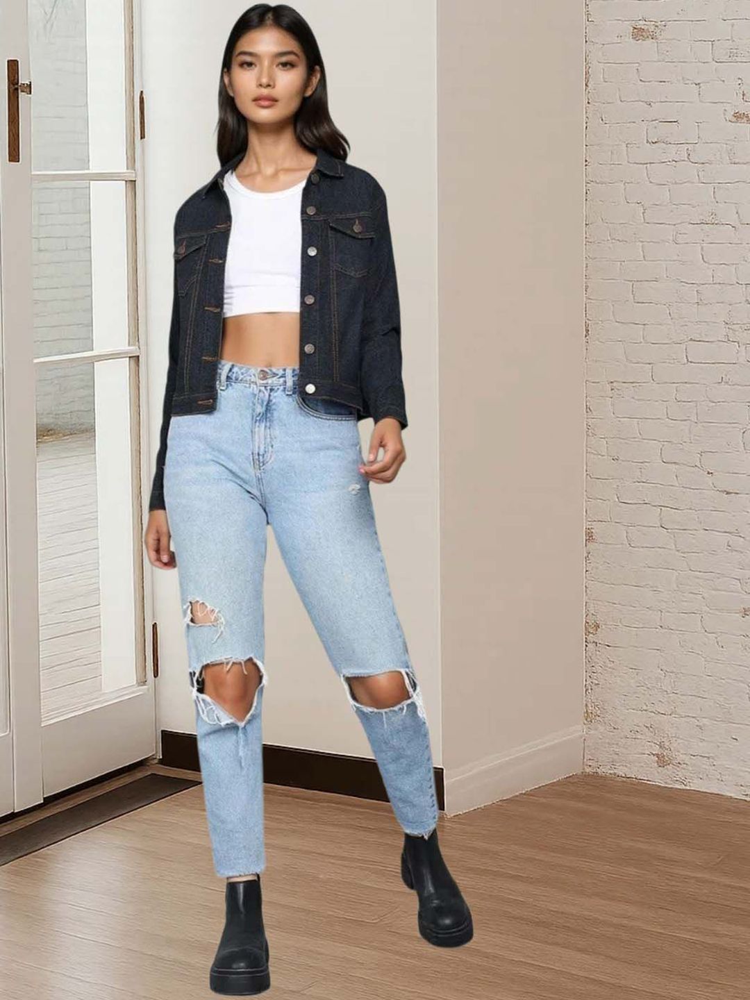 Kotty Women Spread Collar Denim Jacket