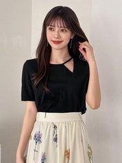 Kotty Women Round Neck Short Sleeves Top With Cut Out Details