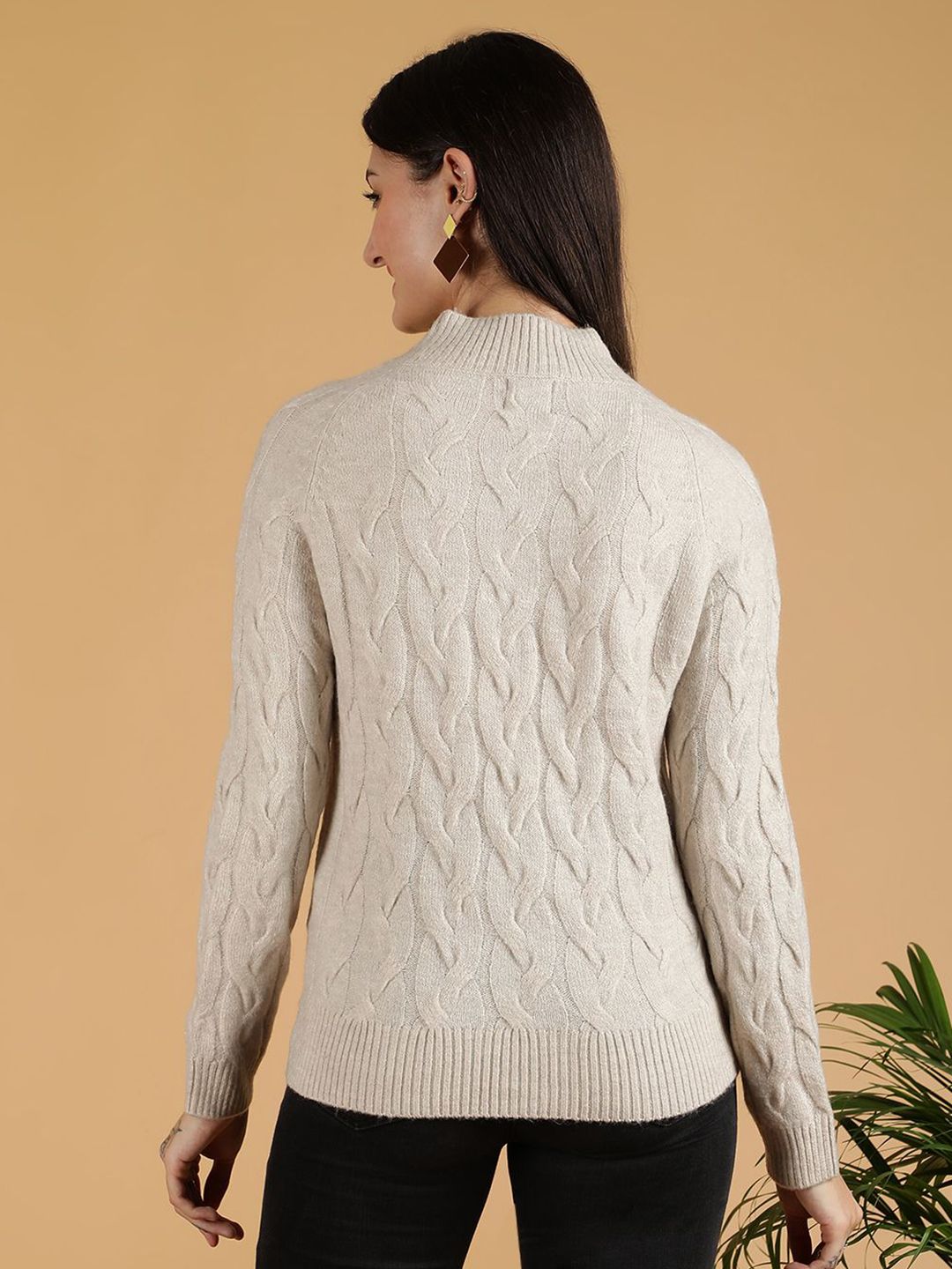 Kotty Women Turtle Neck Cable Knit Pullover Sweater