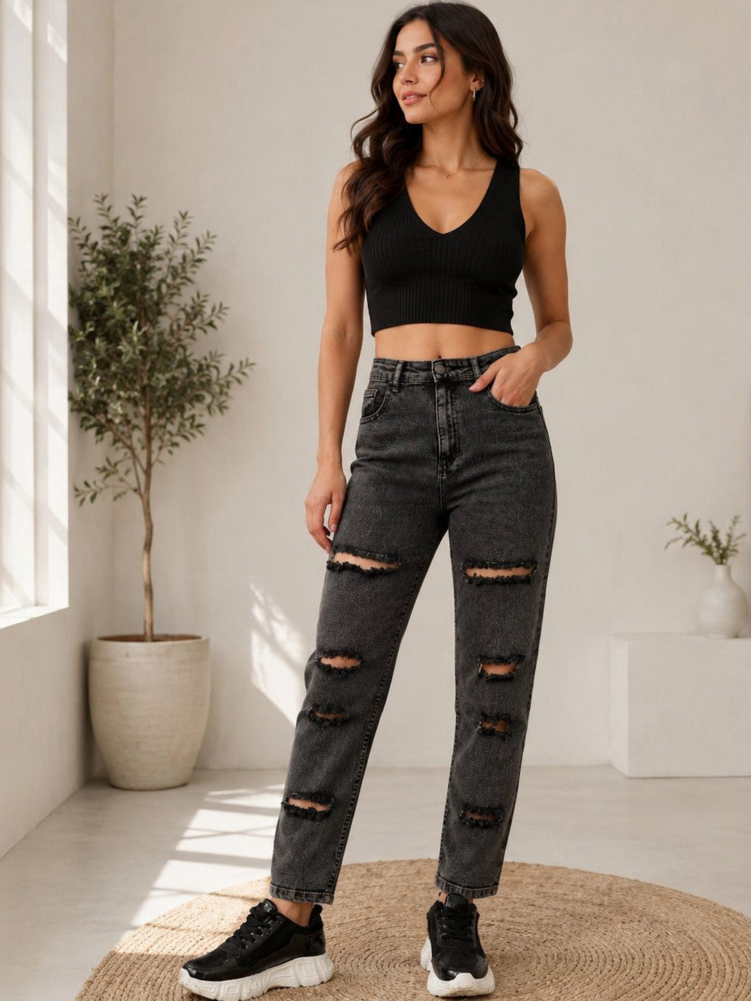 Kotty Women Black Slim Fit High-Rise Stretchable Jeans