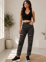 Kotty Women Black Slim Fit High-Rise Stretchable Jeans