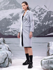 Kotty Printed Notched Lapel Single-Breasted Overcoat