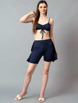 Kotty Navy Blue V-Neck Sleeveless Top With Short