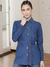 Kotty Women Spread Collar Solid Denim Jacket